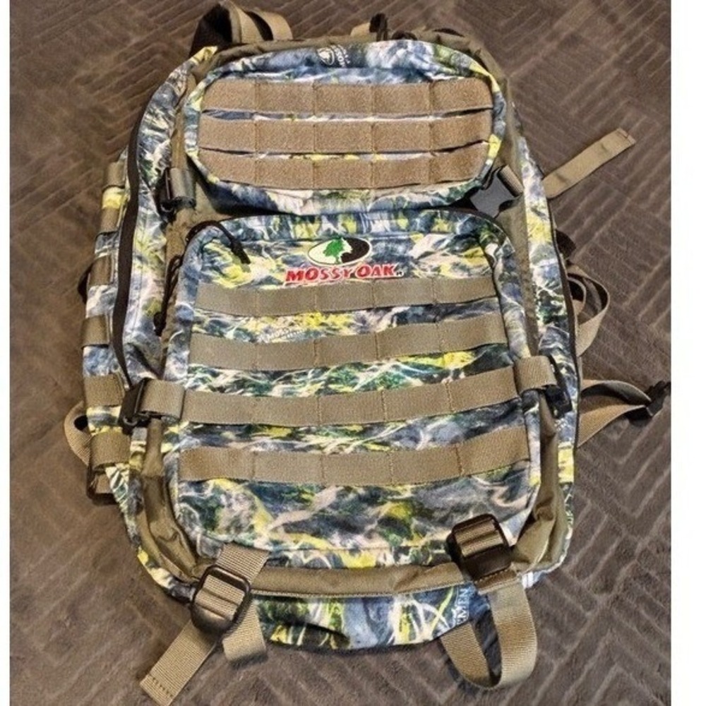 Mossy Oak Backpack Elements Agua Tactical Camo Blue Yellow Fishing Hunting Large